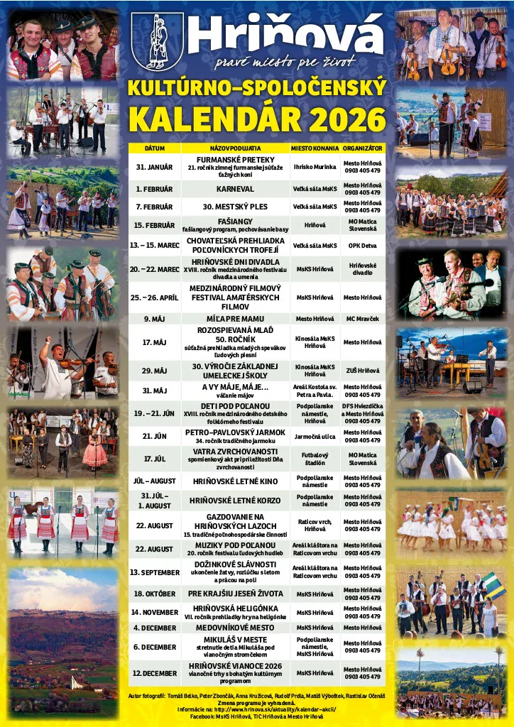 Kultúrno spoločenský kalendár na rok 2026