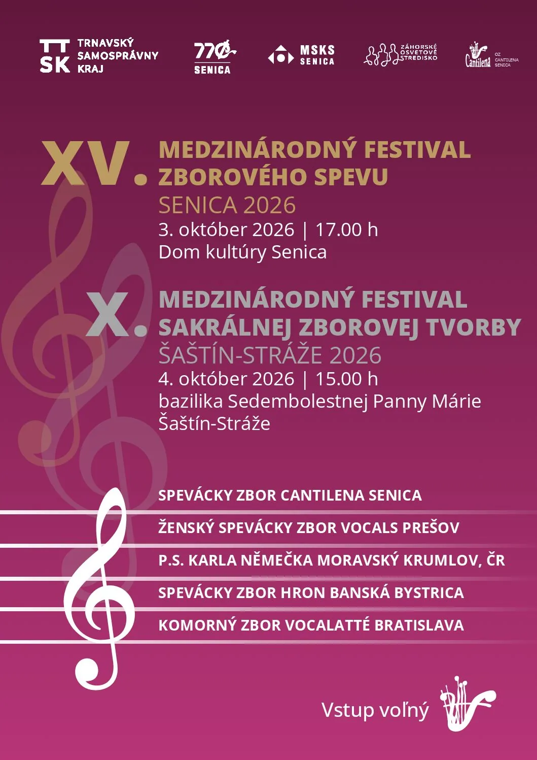 XV. Medzinárodný festival zborového spevu Senica 2026