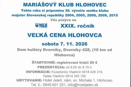 Veľká cena Hlohovca - Mariáš a Celoslovenský turnaj v licitovaní mariáši