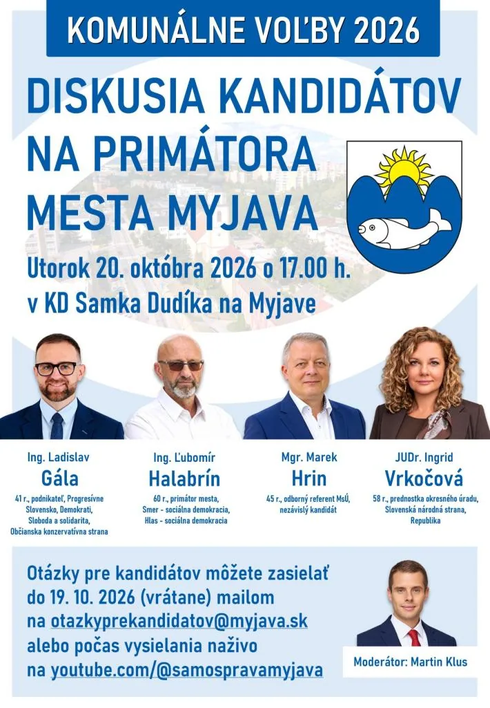 Pozvánka na predvolebnú diskusiu kandidátov na primátora Myjavy