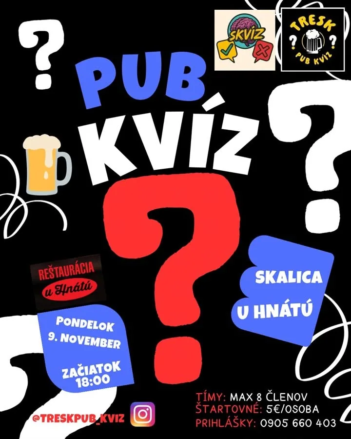 PUB KVÍZ - všeobecný kvíz s 2 kvízmajstrami