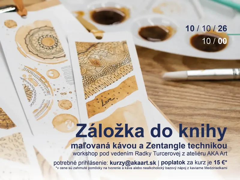 Záložka do knihy maľovaná kávou a Zentangle technikou