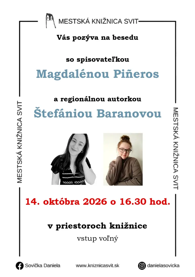 Knižná beseda s Magdalénou Piňeros a Štefániou Baranovovou